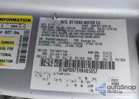 2017 Ford Fusion Se from USA, damaged, VIN 3FA6P0H72HR405057